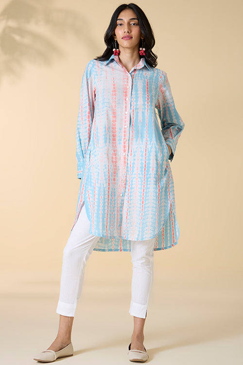 Santorini Tie Dye Pure Cotton Shirt Dress For Women Online