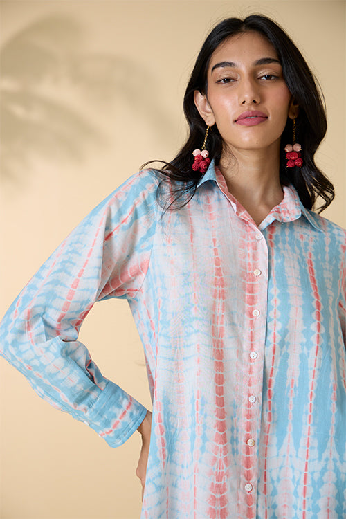 Santorini Tie Dye Pure Cotton Shirt Dress For Women Online