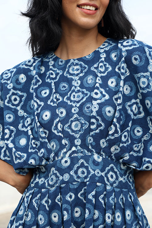 Okhai "Agatha" Handblock Printed Pure Cotton Indigo Dress