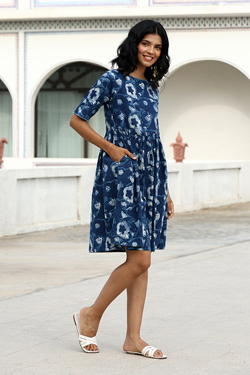 Okhai "Indira" Hand-Embroidered Pure Cotton Indigo Dress