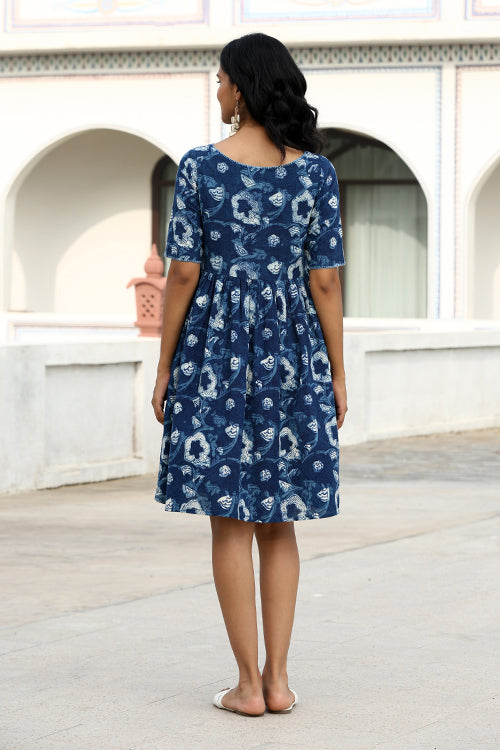 Okhai "Indira" Hand-Embroidered Pure Cotton Indigo Dress