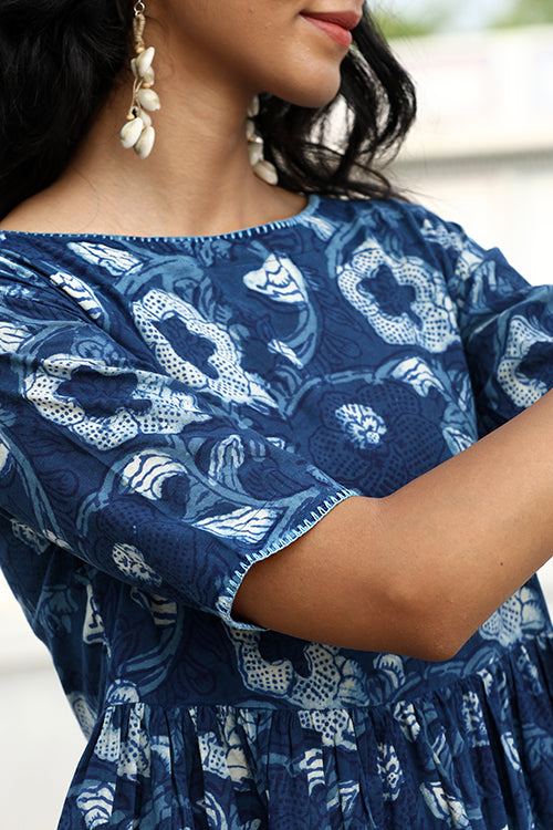 Okhai "Indira" Hand-Embroidered Pure Cotton Indigo Dress