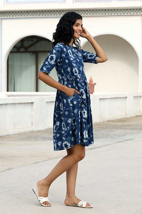 Okhai "Indira" Hand-Embroidered Pure Cotton Indigo Dress