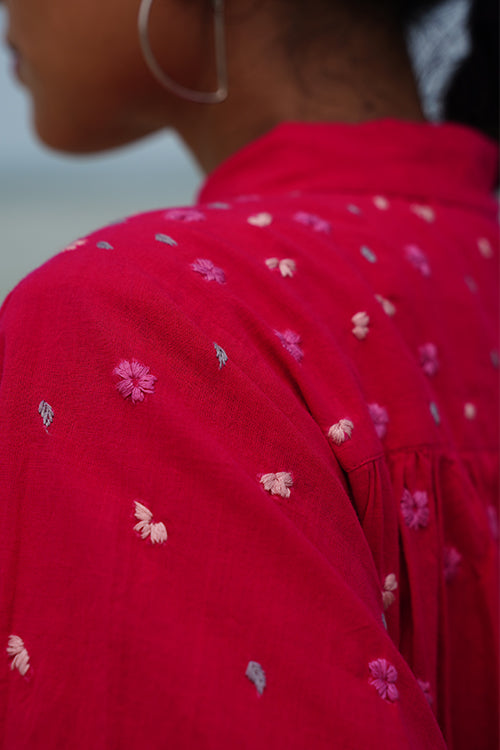 Okhai “Audrey” Hand-embroidered Pure Cotton Pink Dress | Rescue