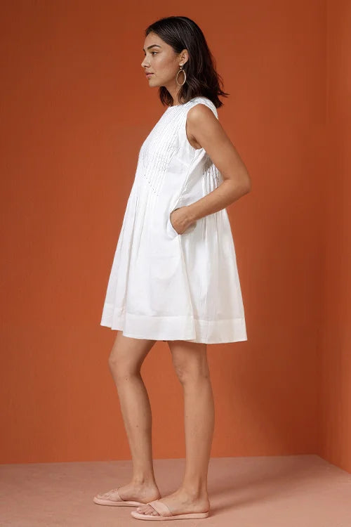 Okhai "First Frost" Hand Embroidery work Pure Cotton Sleeveless Dress