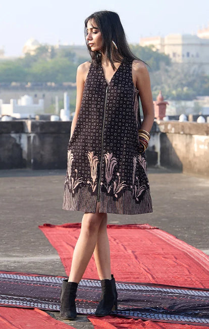 Okhai "Cinder" Cotton Twill Ajrakh Sleeveless Dress
