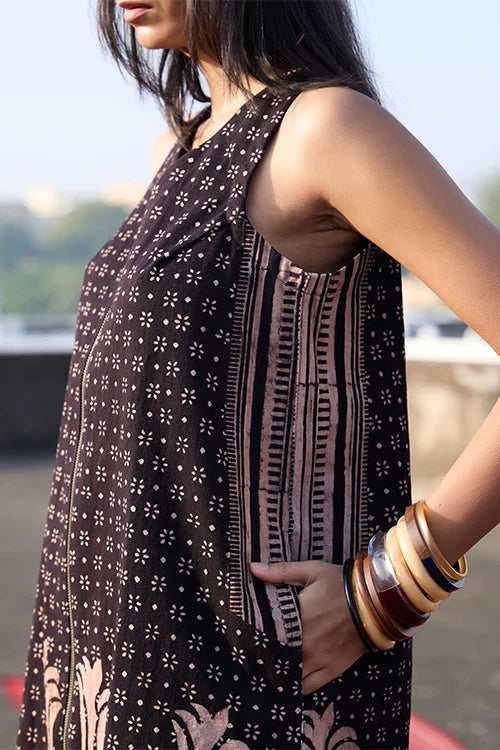 Okhai "Cinder" Cotton Twill Ajrakh Sleeveless Dress