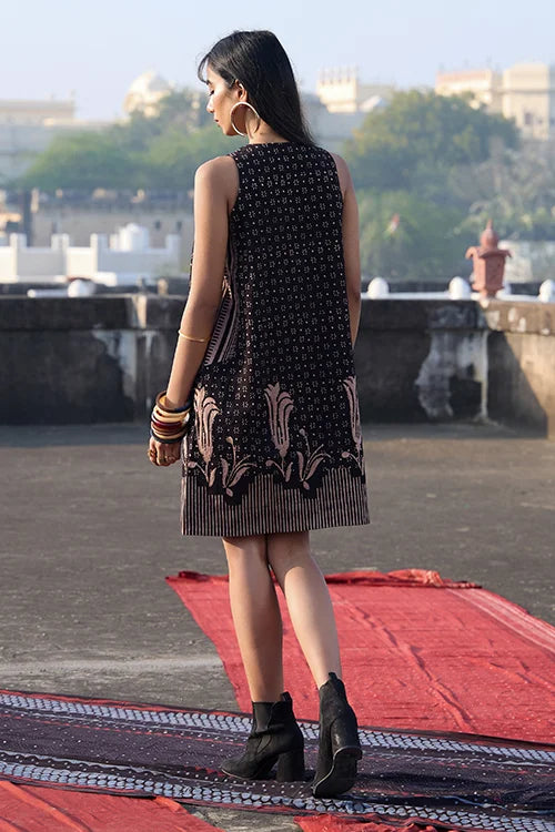 Okhai "Cinder" Cotton Twill Ajrakh Sleeveless Dress