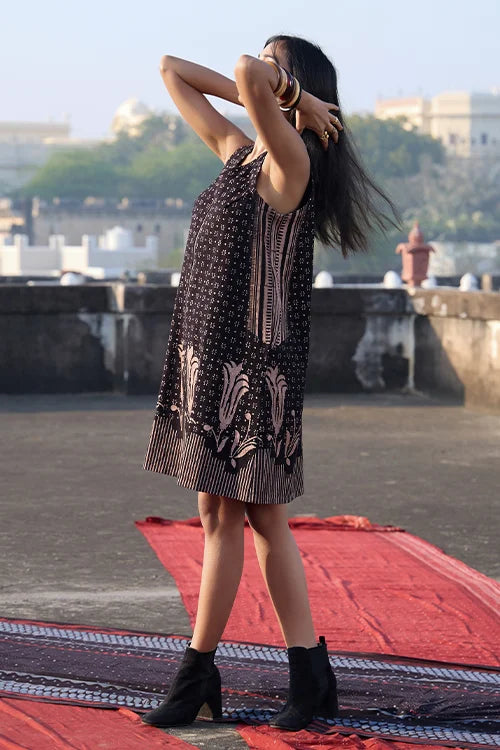 Okhai "Cinder" Cotton Twill Ajrakh Sleeveless Dress