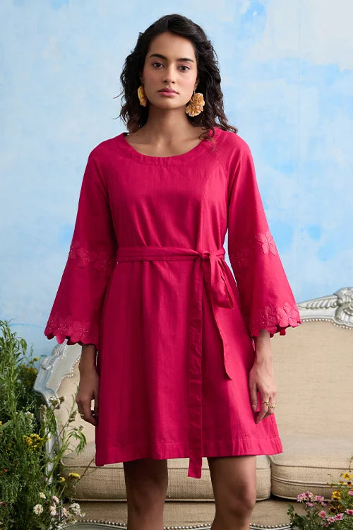Okhai "Hyacinth" Hand Embroidered Pink Handloom Dress