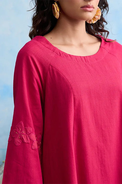 Okhai "Hyacinth" Hand Embroidered Pink Handloom Dress