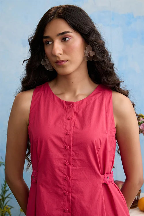 Okhai "Rosebud" Hand Embroidered Sleeveless Pink Cotton Dress
