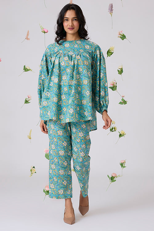 Okhai "Solitude" Handblock Printed Pure Cotton Top Pants Set