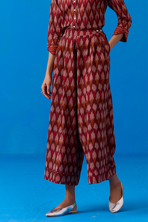 Okhai "Colossal" Hand-Embroidered Mirrorwork Pure Cotton Ikkat Top and Pants Set