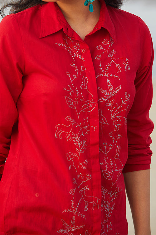 Okhai 'Rapt' Hand Embroidered Pure Cotton Shirt | Rescue