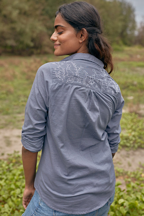Okhai 'Wildlife' Hand Embroidered Pure Cotton Shirt | Rescue