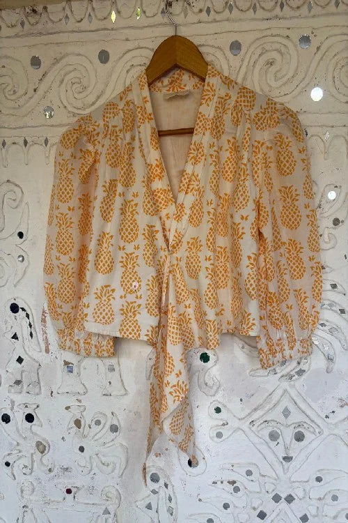 Okhai 'Pineapple' Hand Block Printed Tie Top | Rescue