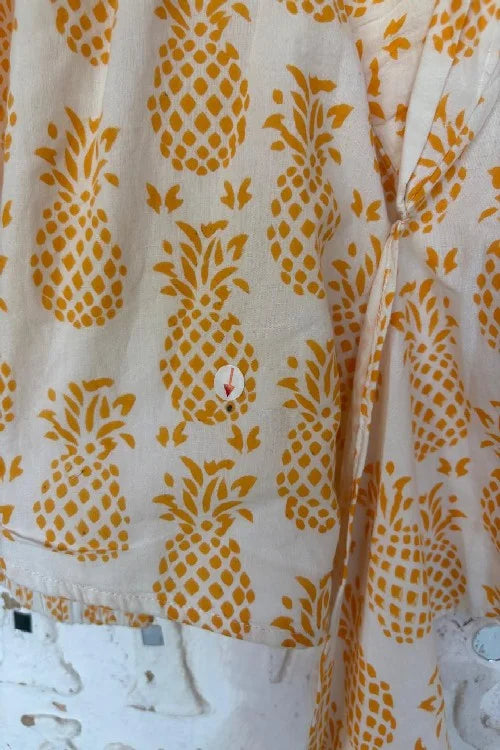 Okhai 'Pineapple' Hand Block Printed Tie Top | Rescue