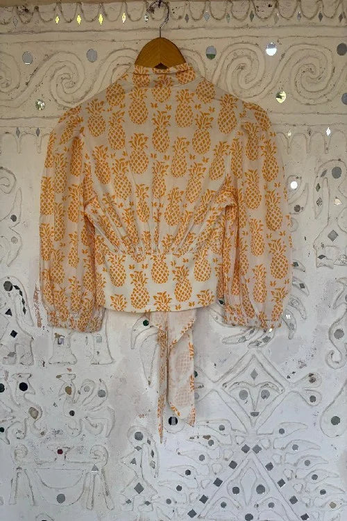 Okhai 'Pineapple' Hand Block Printed Tie Top | Rescue