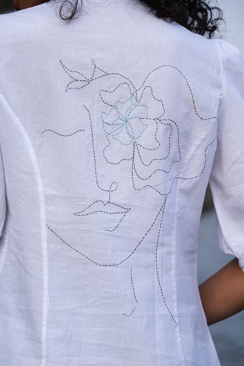 Okhai 'Hollyhock' Hand Embroidered Pure Cotton Top | Rescue