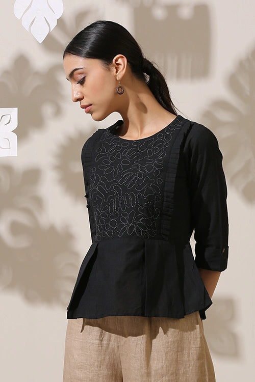 Okhai 'Black Oak' Applique Work Hand Embroidery Work Top