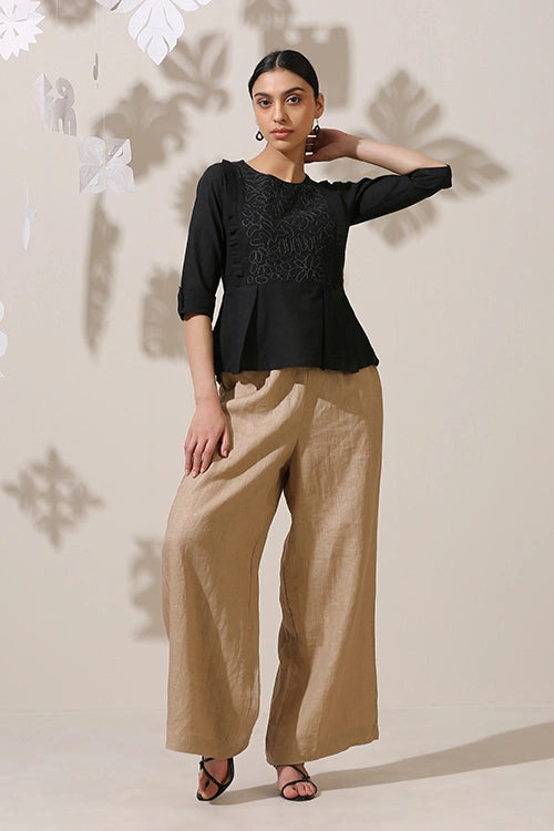 Okhai 'Black Oak' Applique Work Hand Embroidery Work Top
