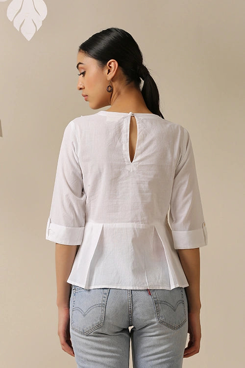 Okhai 'Kanso' Pure Cotton Applique Work Hand Embroidery Work Top