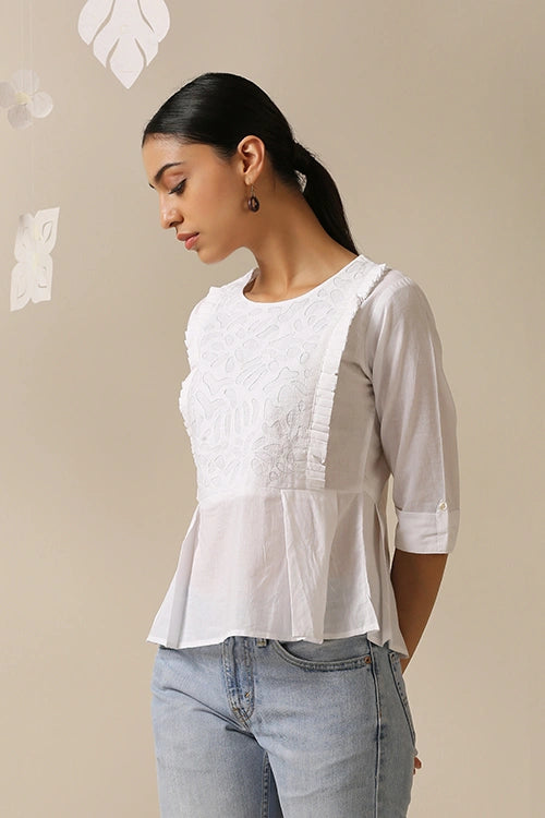 Okhai 'Kanso' Pure Cotton Applique Work Hand Embroidery Work Top