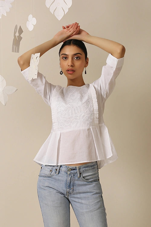 Okhai 'Kanso' Pure Cotton Applique Work Hand Embroidery Work Top