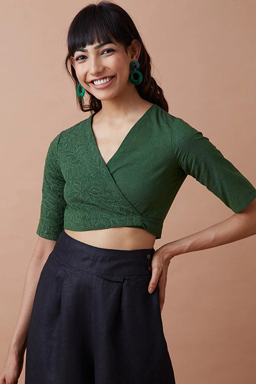 Okhai 'Innate' Pure Cotton Applique Work Hand Embroidered Wrap Top