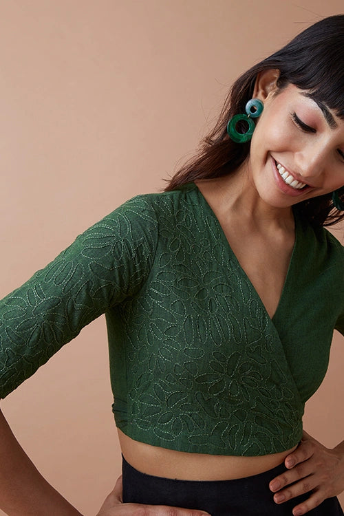 Okhai 'Innate' Pure Cotton Applique Work Hand Embroidered Wrap Top