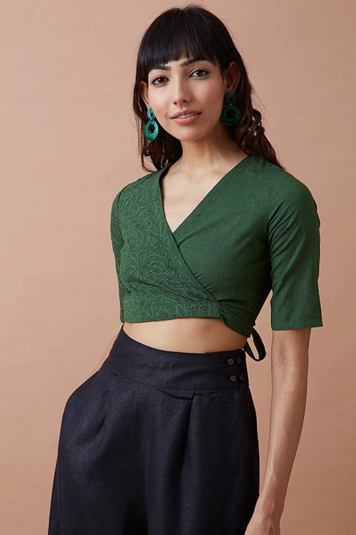 Okhai 'Innate' Pure Cotton Applique Work Hand Embroidered Wrap Top