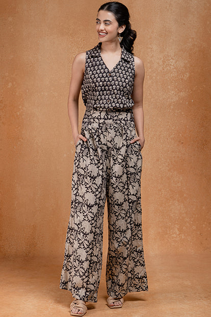 Acacia Handblock Printed Pure Cotton Collared Sleeveless Top For Women Online.