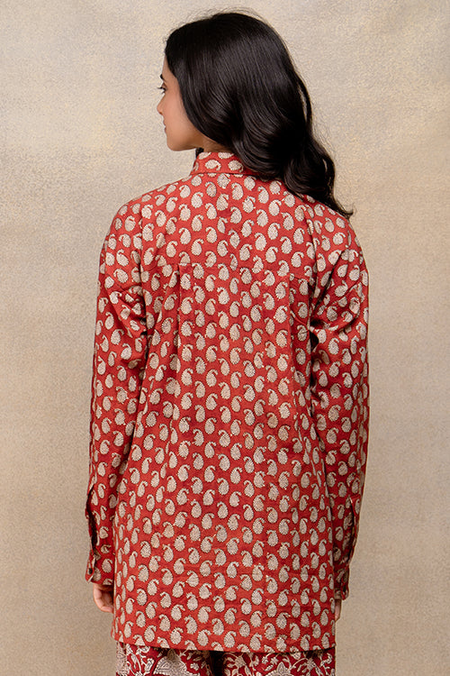 Okhai "Carmine" Handblock Printed Pure Cotton Shirt