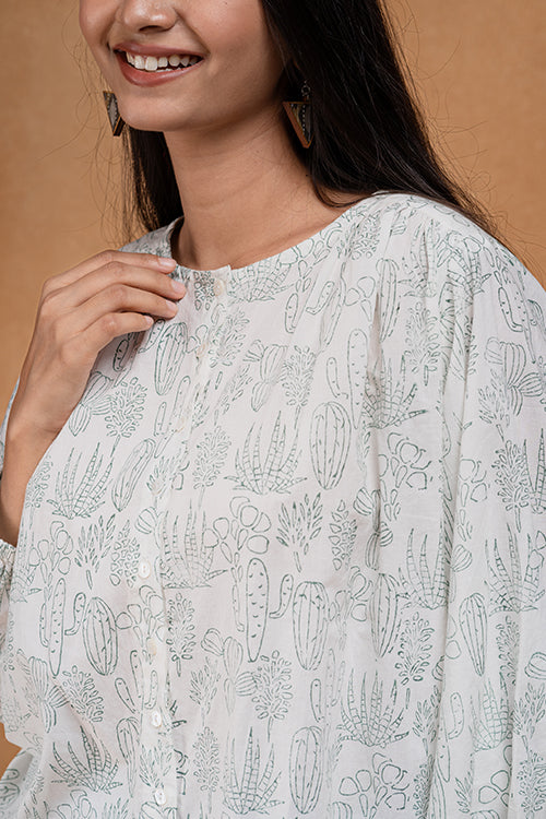 Okhai "Desert Flora" Handblock Printed Antifit Pure Cotton Top