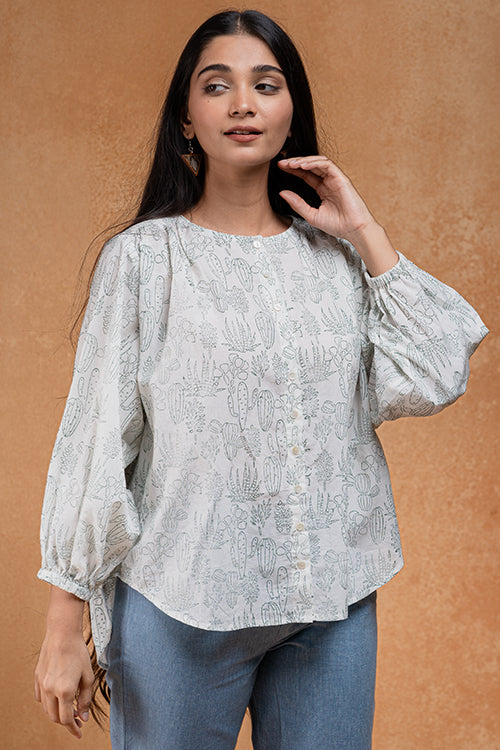 Okhai "Desert Flora" Handblock Printed Antifit Pure Cotton Top