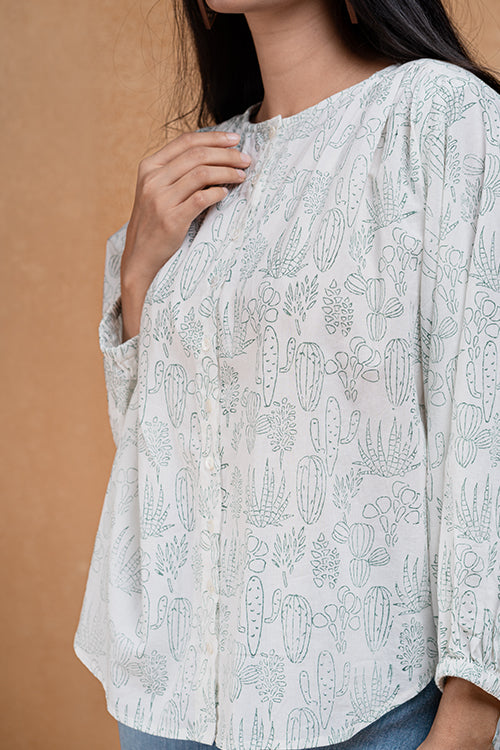 Okhai "Desert Flora" Handblock Printed Antifit Pure Cotton Top