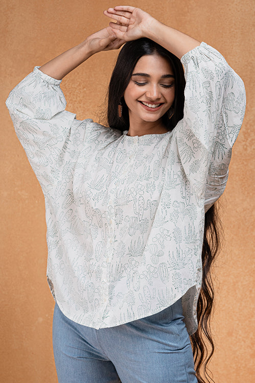 Okhai "Desert Flora" Handblock Printed Antifit Pure Cotton Top