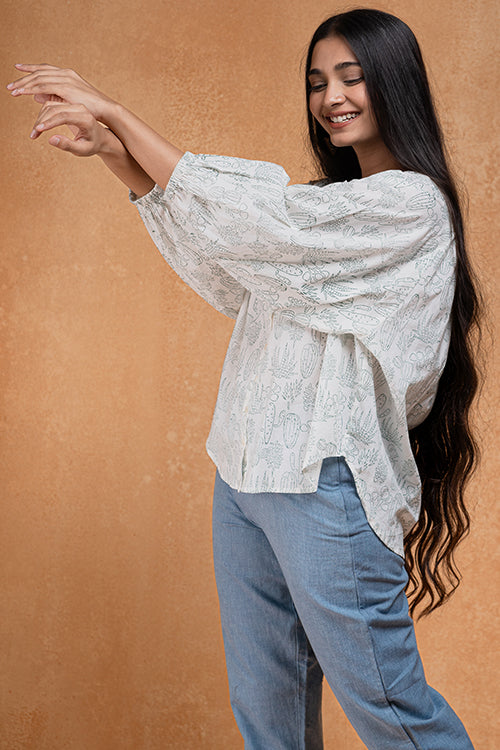 Okhai "Desert Flora" Handblock Printed Antifit Pure Cotton Top