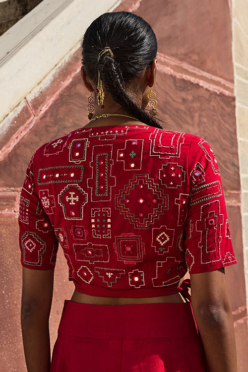 Nagara Mirrorwork Pure Cotton Hand Embroidered Wrap Top For Women