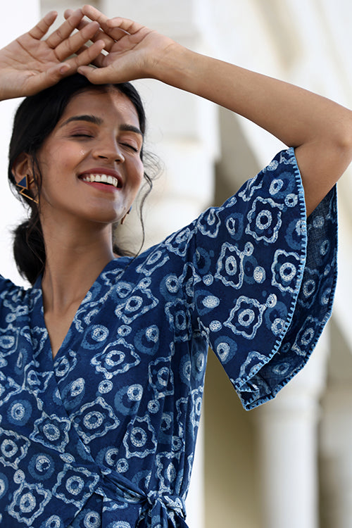 Okhai "Starry Eyes" Hand-Embroidered Pure Cotton Indigo Wrap Top