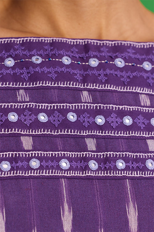 Okhai "Mulberry" Hand-Embroidered Mirrorwork Pure Cotton Ikkat Purple Top