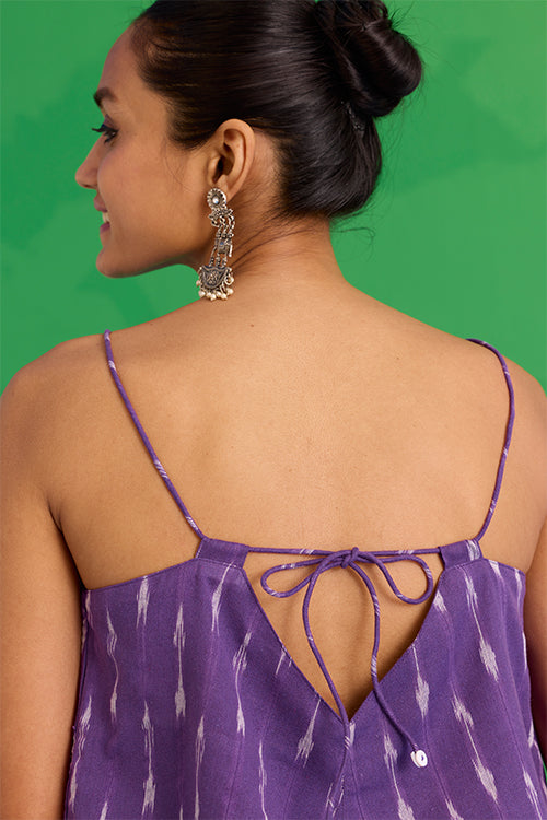 Okhai "Mulberry" Hand-Embroidered Mirrorwork Pure Cotton Ikkat Purple Top