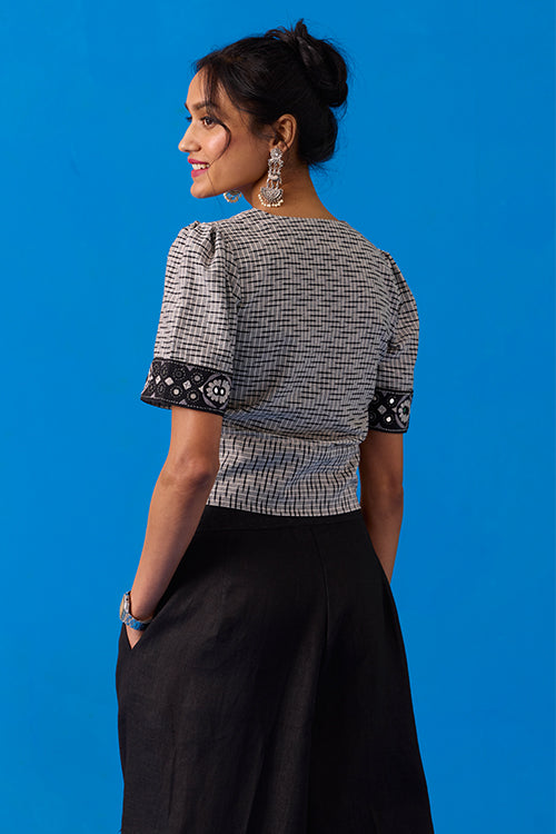 Okhai "Pasapali" Hand-Embroidery and Mirror Work Ikkat Pure Cotton Top