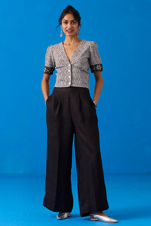 Okhai "Pasapali" Hand-Embroidery and Mirror Work Ikkat Pure Cotton Top