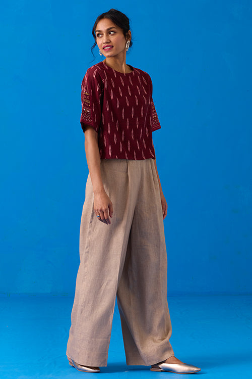 Okhai “Konark ” Hand-Embroidered Bead and Mirror work Ikkat Pure Cotton Top