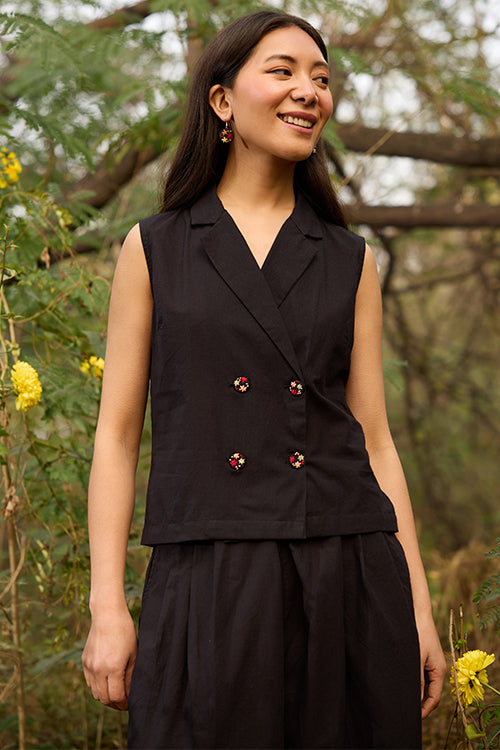 Okhai "Nightshade" Hand-Embroidered Black Pure Cotton Top