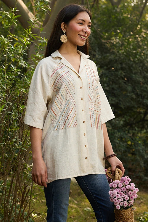 Okhai "Stitch Story" Hand Embroidered Pure Cotton Shirt