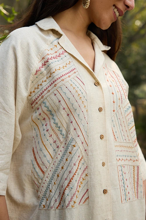 Okhai "Stitch Story" Hand Embroidered Pure Cotton Shirt