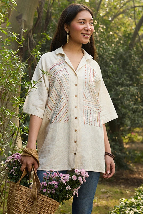 Okhai "Stitch Story" Hand Embroidered Pure Cotton Shirt